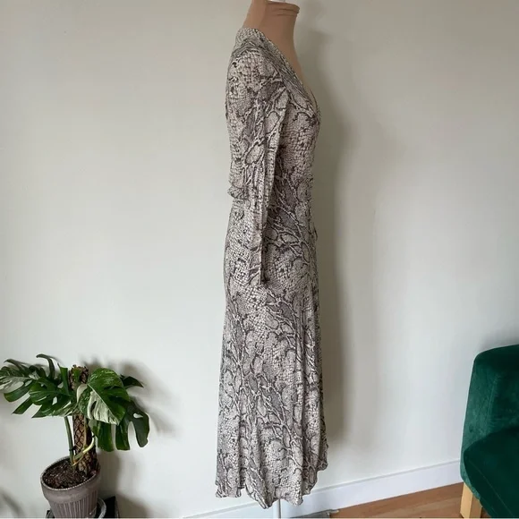 Reformation Jaz Python Snakeskin Print Beige Wrap V-Neck Midi